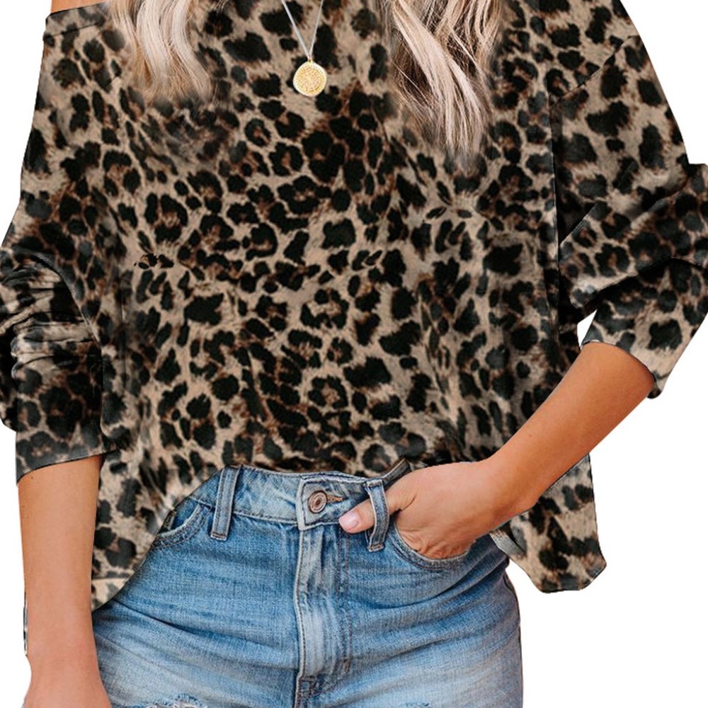 π₯³HP 11/22 Leopard pullover long sleeve top sz medium 22β bust flat - Picture 4 of 7